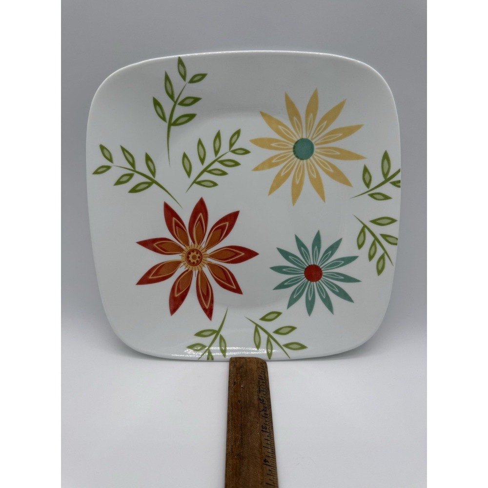 Corning CORELLE Vitrelle HAPPY DAYS Flowers 10.5 Square DINNER PLATE